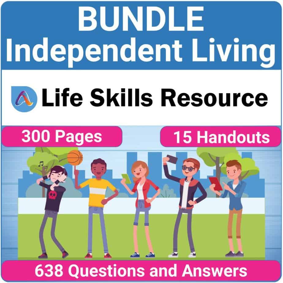 Are you searching for an Independent Living Skills Activity Bundle for your high school special education class? This independent living skills bundle includes 22 No-Prep Resources. This special education high school bundle includes life skills activities such as renting, budgeting, safety, grocery shopping, and more!