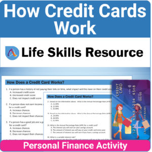 Adulting Life Skills Resources Personal Finance Special Education activity for high school students covering How Credit Cards Work.