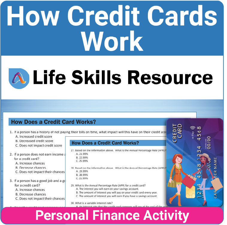 Adulting Life Skills Resources Personal Finance Special Education activity for high school students covering How Credit Cards Work.