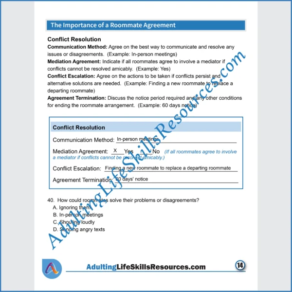 Adulting Life Skills Resources Independent Living Skills Special Education worksheet for high school students covering How to Complete A Roommate Agreement.