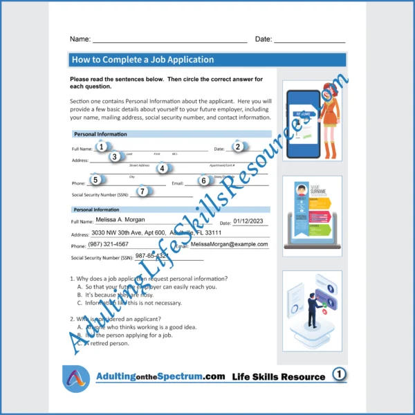 Adulting Life Skills Resources Job Skills Special Education handouts for teens and young adults covering How to Fill Out a Job Application.