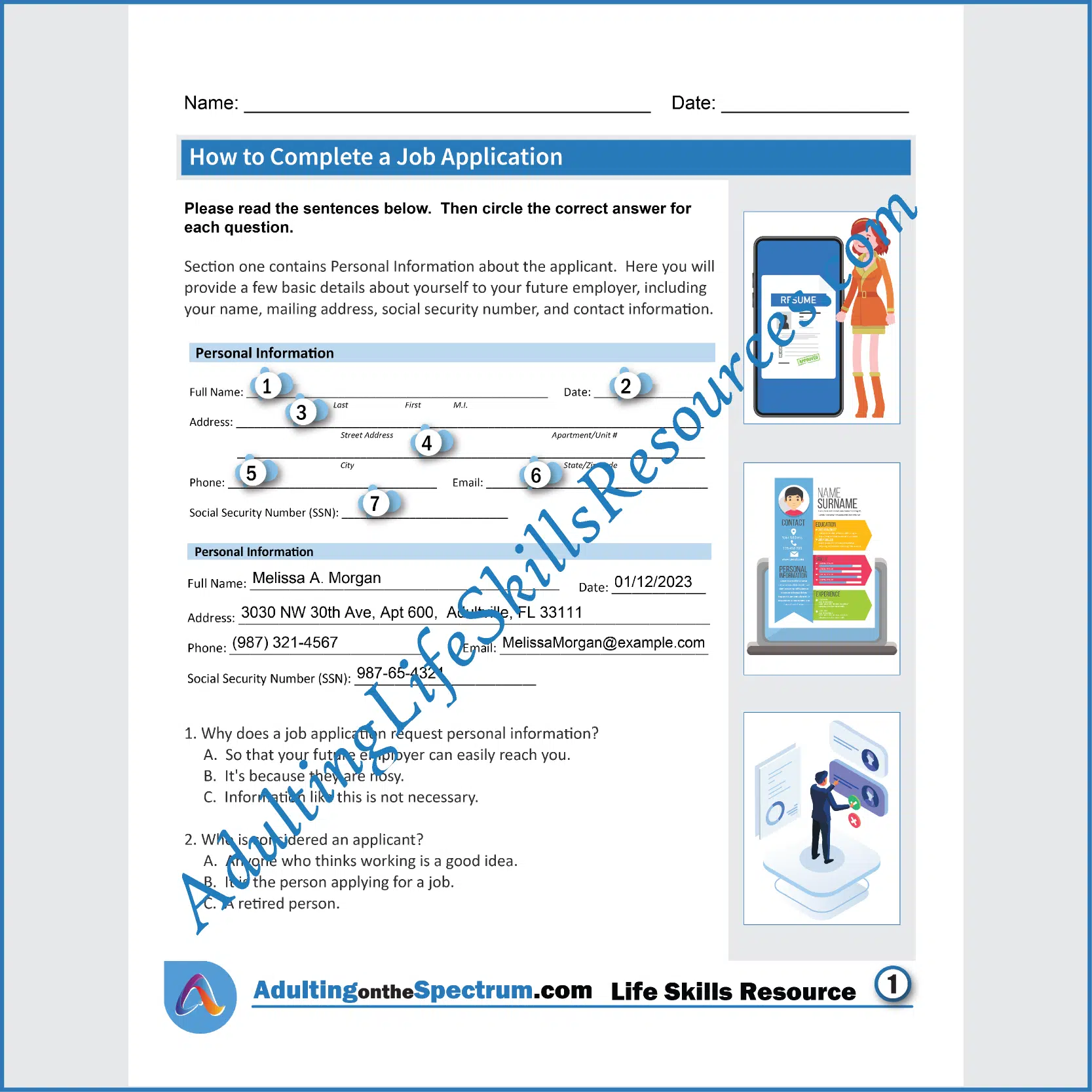 Adulting Life Skills Resources Job Skills Special Education handouts for teens and young adults covering How to Fill Out a Job Application.