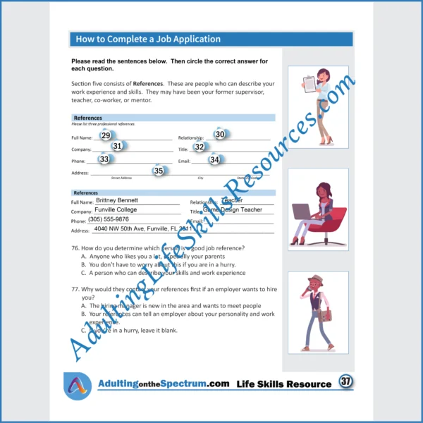 Adulting Life Skills Resources Employment Skills Special Education printable for teens and young adults covering How to Fill Out a Job Application.