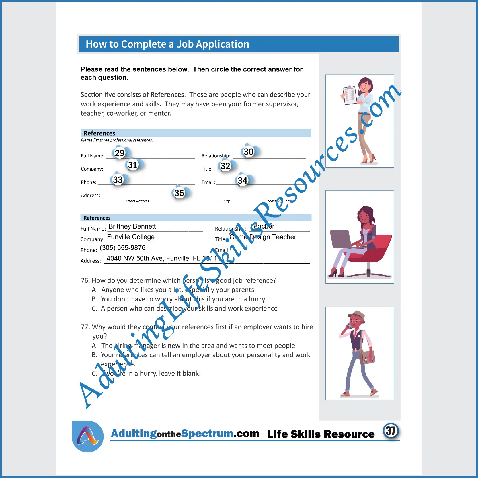 Adulting Life Skills Resources Employment Skills Special Education printable for teens and young adults covering How to Fill Out a Job Application.