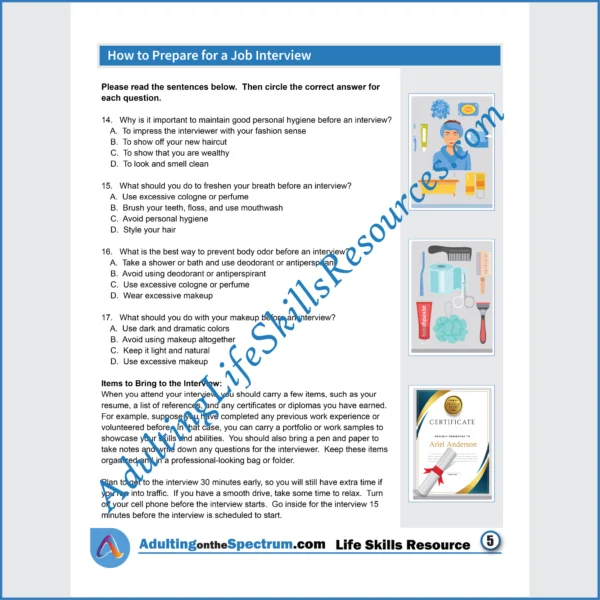 Adulting Life Skills Resources Employment Skills Special Education printable for teens and young adults covering How to Prepare for a Job Interview.