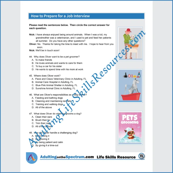 Adulting Life Skills Resources Career Exploration Special Education worksheet for high school students covering How to Prepare for a Job Interview.