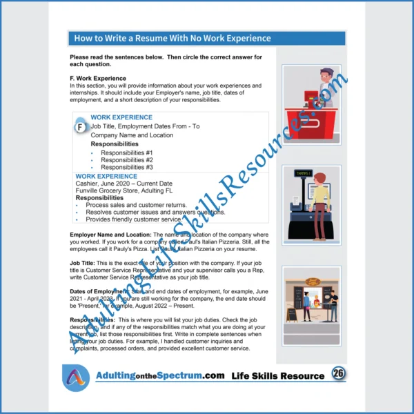 Adulting Life Skills Resources Employment Skills Special Education printable for teens and young adults covering How to Write a First Resume.
