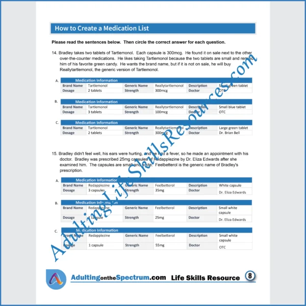 Adulting Life Skills Resources Independent Living Skills Special Education printable for middle and high school students covering How to Create a Medication List.