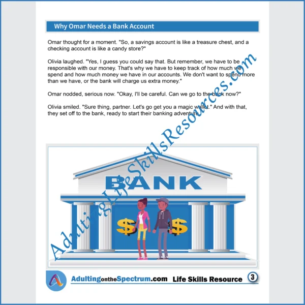 Adulting Life Skills Resources SPED Independent Living Skills Social stories for middle and high school students cover the need for a Bank Account.
