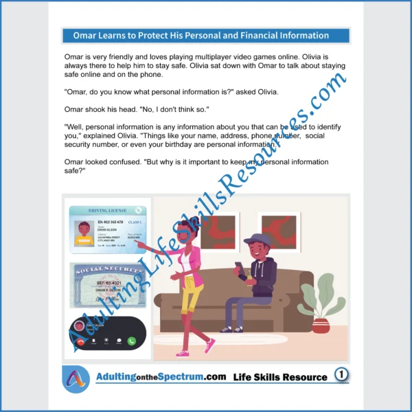 Adulting Life Skills Resources SPED Online Safety Skills handouts for teens and young adults cover Protecting Financial Information.