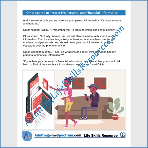 Adulting Life Skills Resources SPED Internet Safety Skills Social stories for middle and high school students cover Protecting Financial Information.