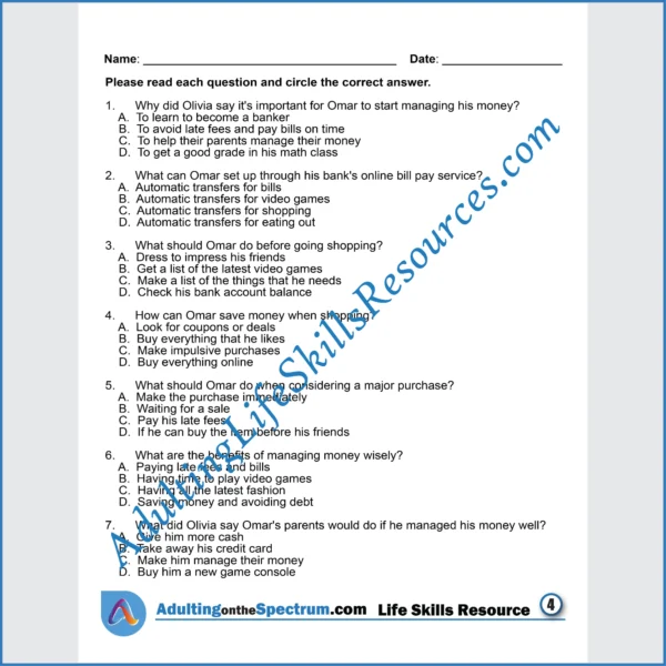 Adulting Life Skills Resources SPED Personal Finance printable for middle and high school students covers Getting Finances in Order.