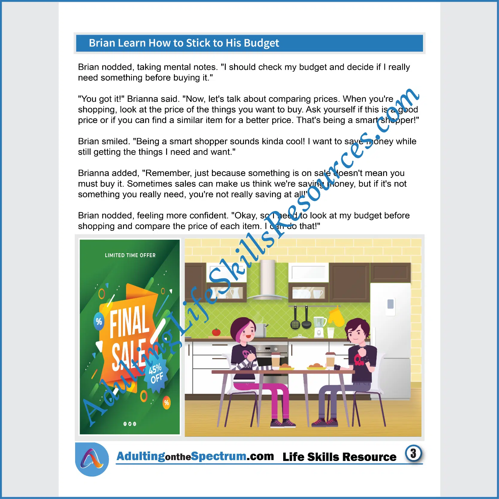 Adulting Life Skills Resources SPED Independent Living Skills Social stories for middle and high school students cover How to Stick to a Budget.