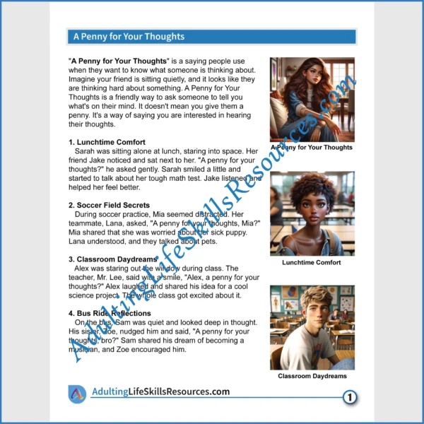 Adulting Life Skills Resources SPED Idiom in Context for Figurative Language Social stories for middle and high school students cover Critical Thinking.