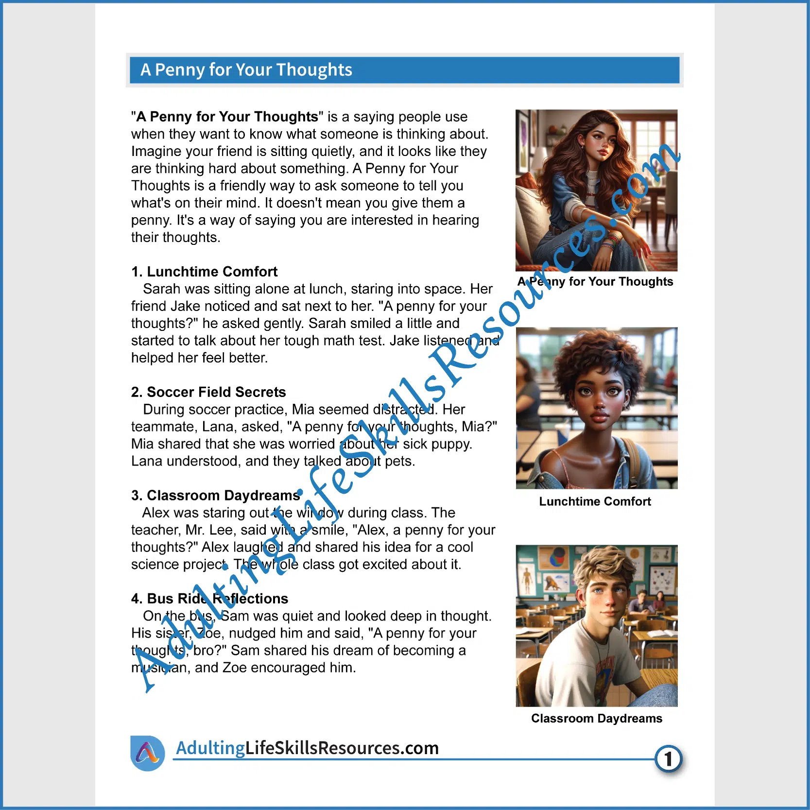 Adulting Life Skills Resources SPED Idiom in Context for Figurative Language Social stories for middle and high school students cover Critical Thinking.