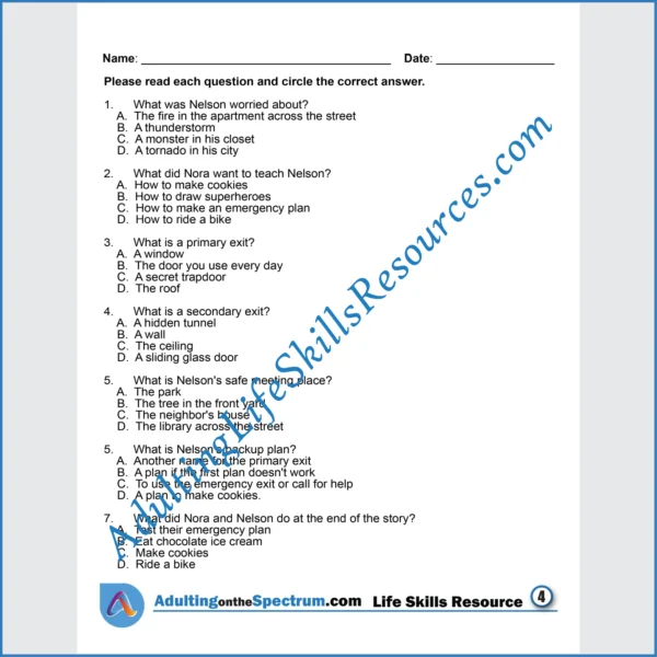 Adulting Life Skills Resources SPED Independent Living Skills printable for middle and high school students covers Making an Emergency Exit Plan.