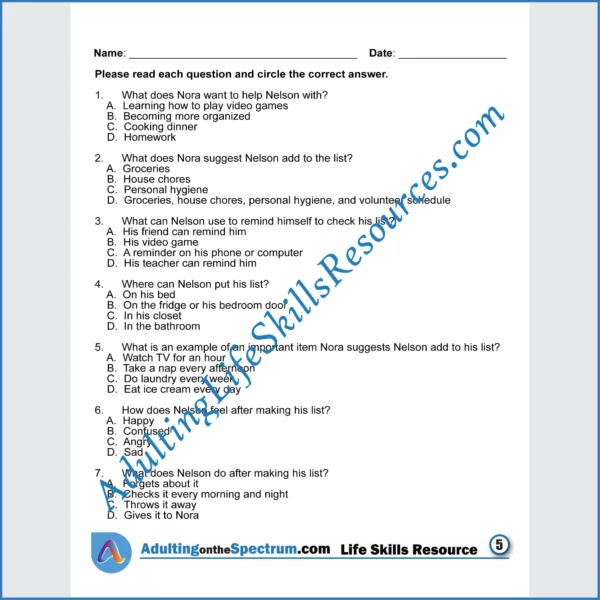 Adulting Life Skills Resources SPED Independent Living Skills printable for middle and high school students covers How to Organize Basic Activities.