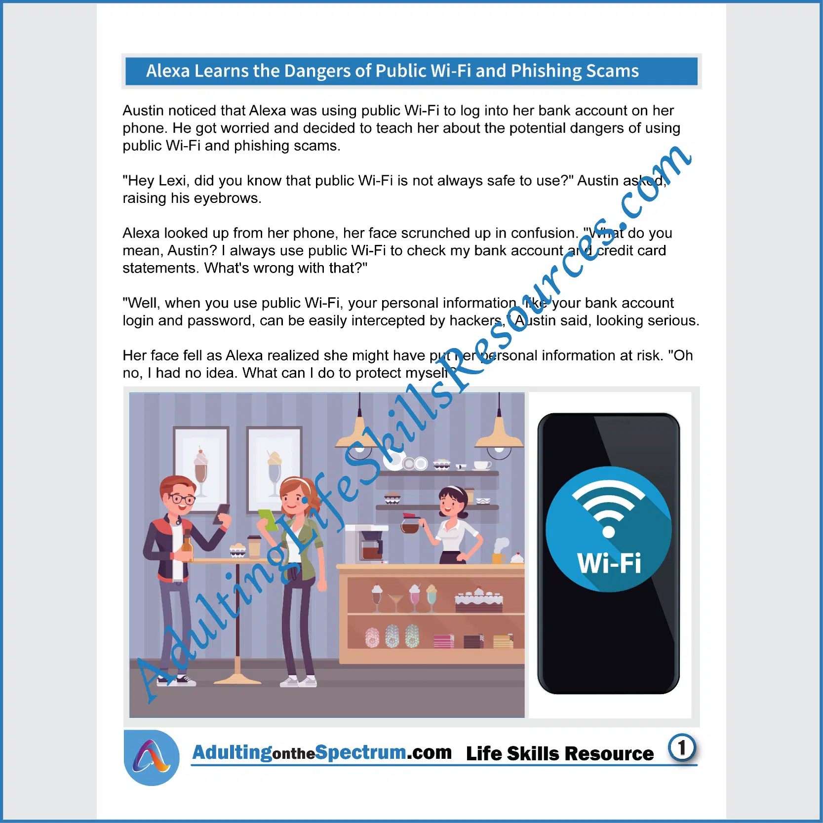 Adulting Life Skills Resources SPED Online Safety Skills handouts for teens and young adults cover the Dangers of Public Wi-Fi.