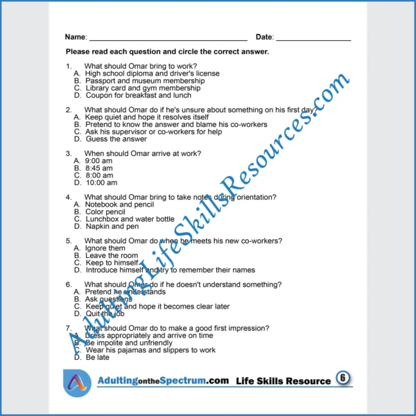 Adulting Life Skills Resources SPED Career Exploration printable for high school students covers Making a Great First Impression at Work.