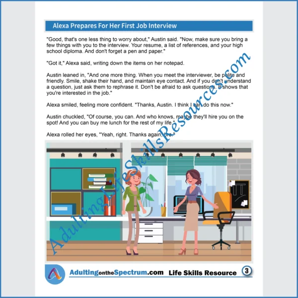 Adulting Life Skills Resources SPED Employment Skills Social stories for teens and young adults cover Preparing for a Job Interview.
