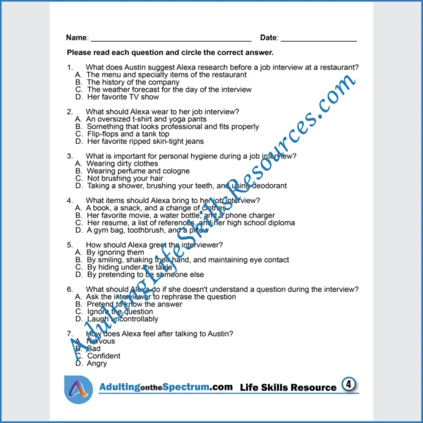Adulting Life Skills Resources SPED Career Exploration printable for high school students covers Preparing for a Job Interview.