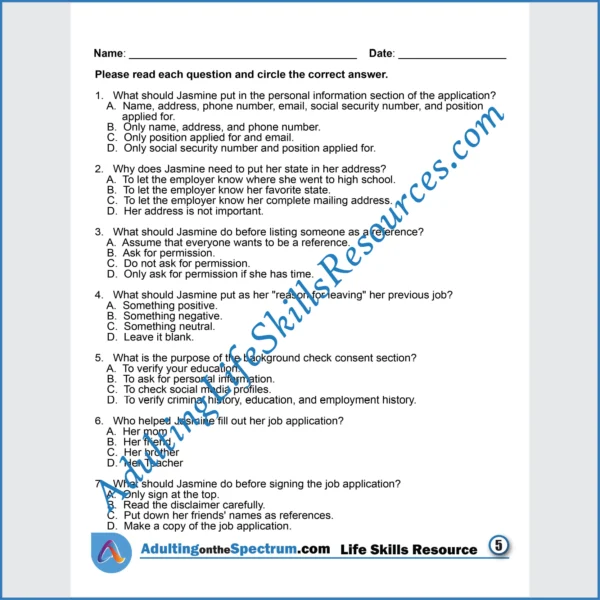 Adulting Life Skills Resources SPED Career Exploration printable for high school students covers Completing a Job Application.