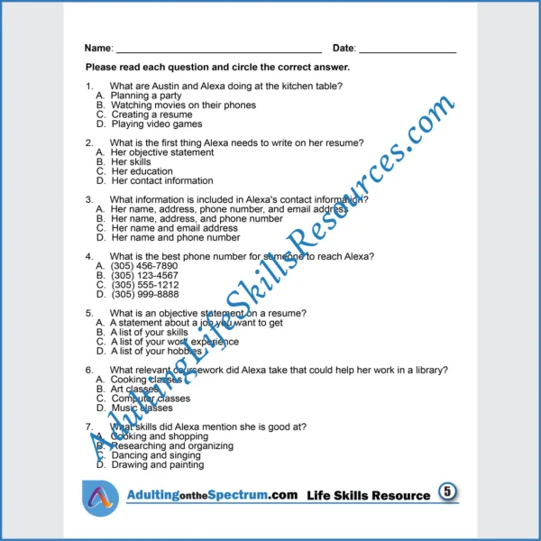 Adulting Life Skills Resources SPED Career Exploration printable for high school students covers Writing a Basic Resume.