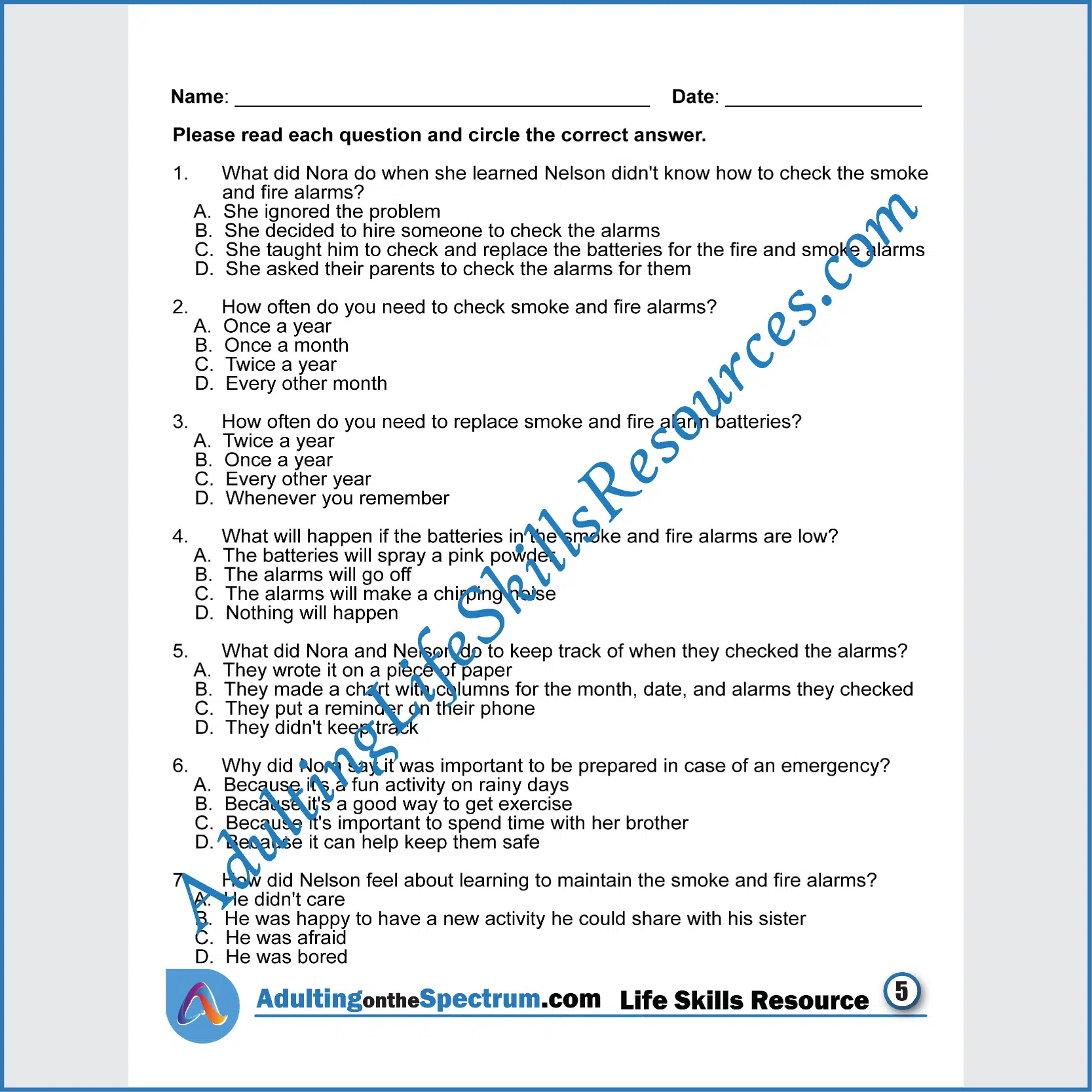 Adulting Life Skills Resources SPED Kitchen and Food Safety printable for middle and high school students covers How to Maintain a Smoke Detector.
