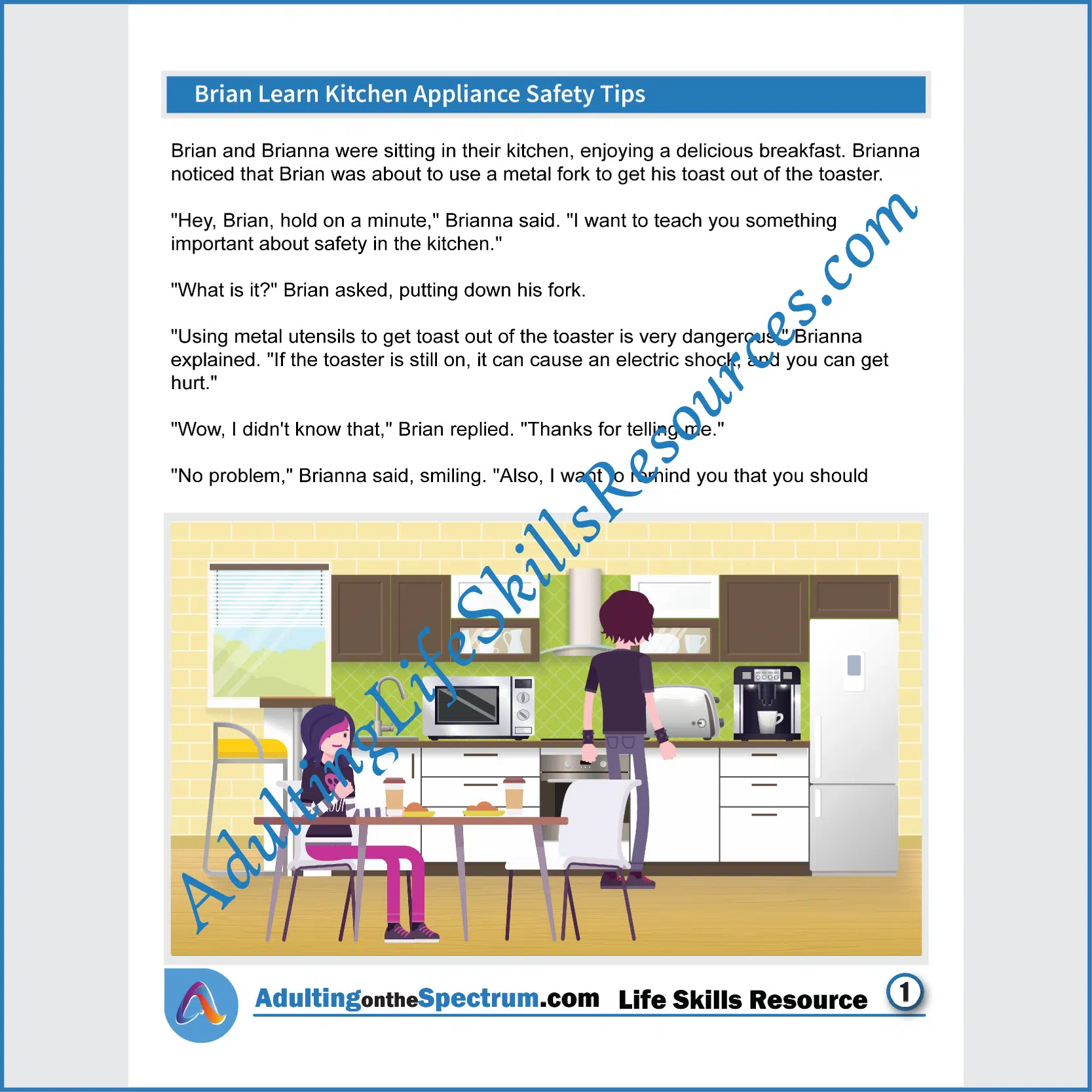 Adulting Life Skills Resources SPED Independent Living Skills handouts for teens and young adults cover Kitchen Appliance Safety Tips.