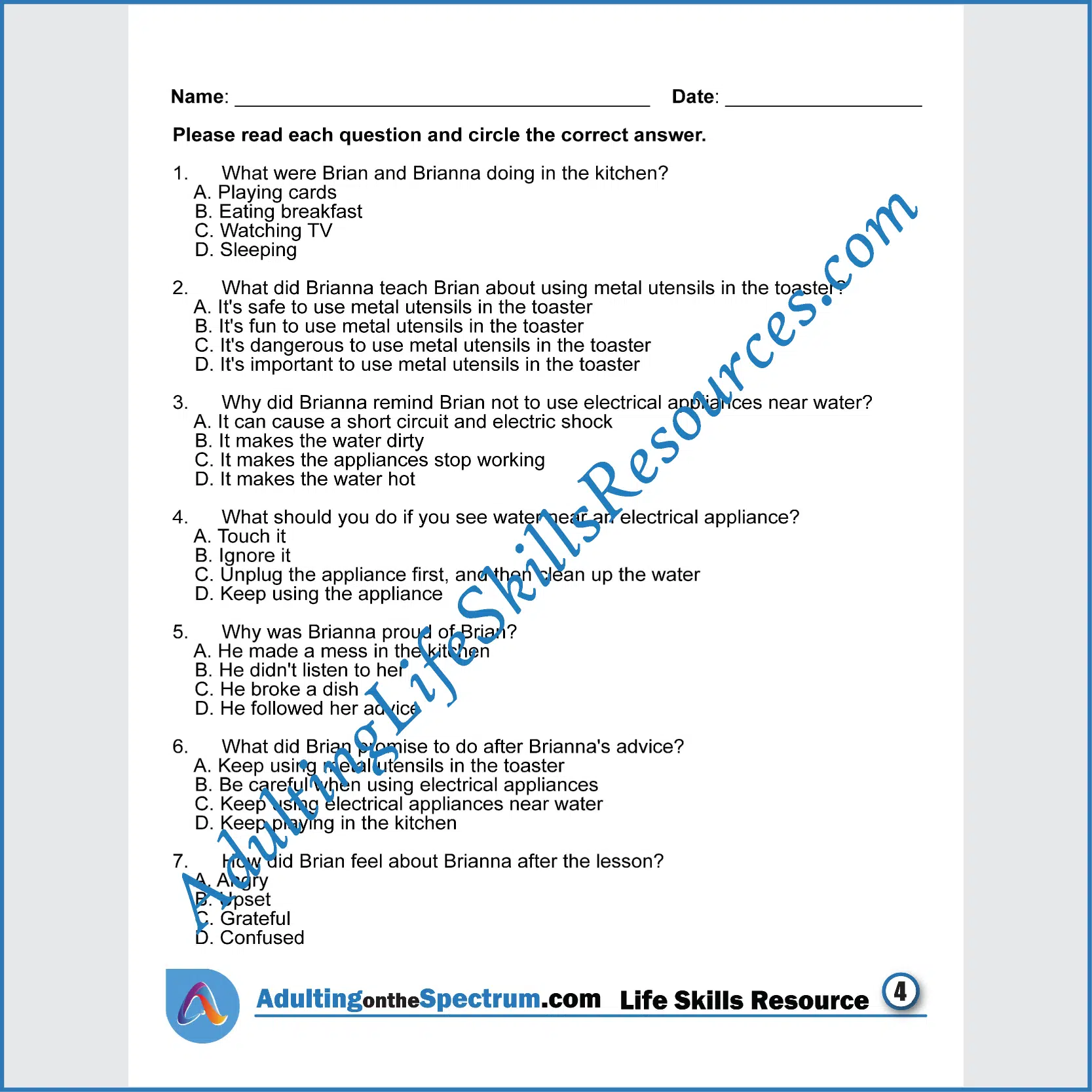 Adulting Life Skills Resources SPED Kitchen and Food Safety printable for middle and high school students covers Kitchen Appliance Safety Tips.
