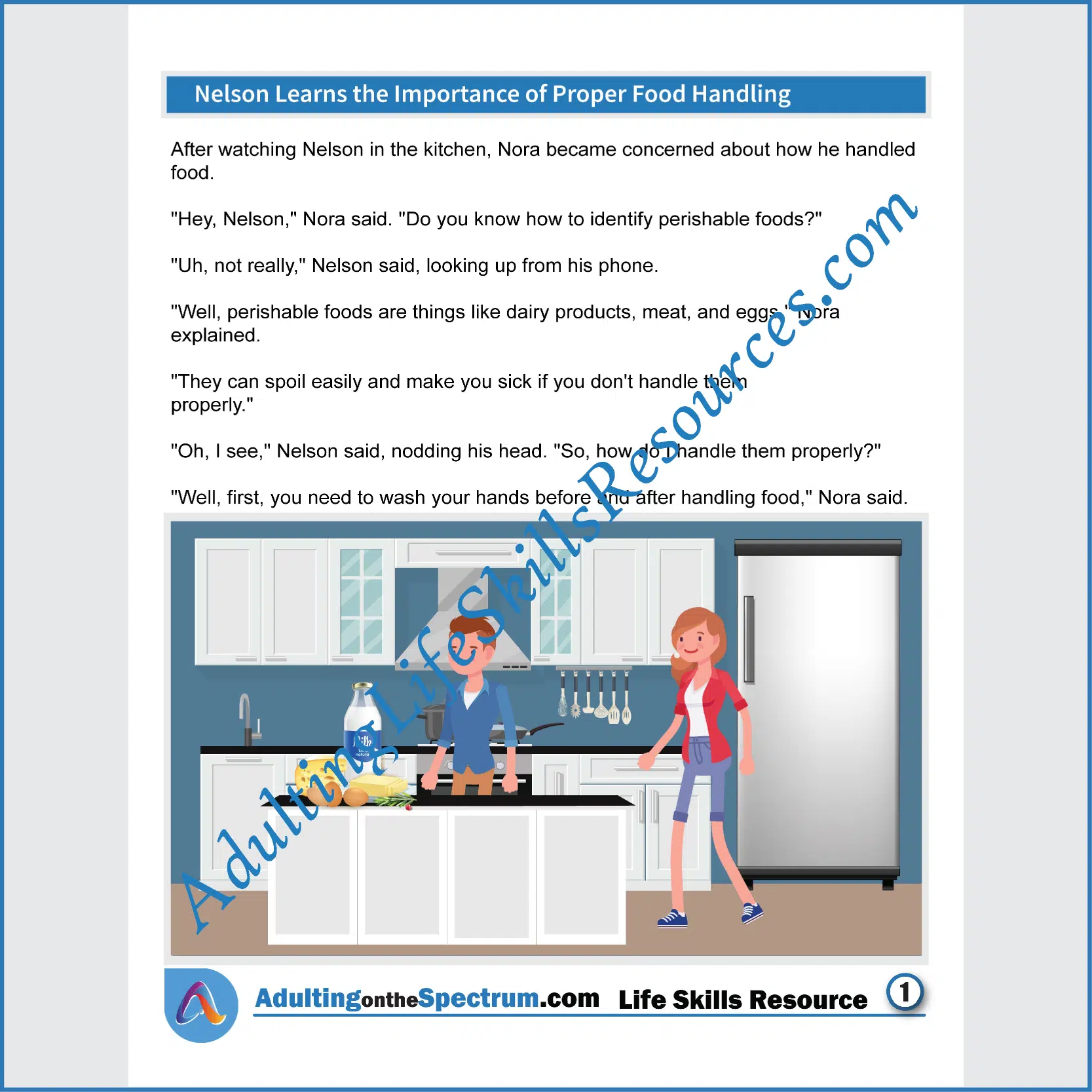 Adulting Life Skills Resources SPED Independent Living Skills handouts for teens and young adults cover Proper Food Handling.
