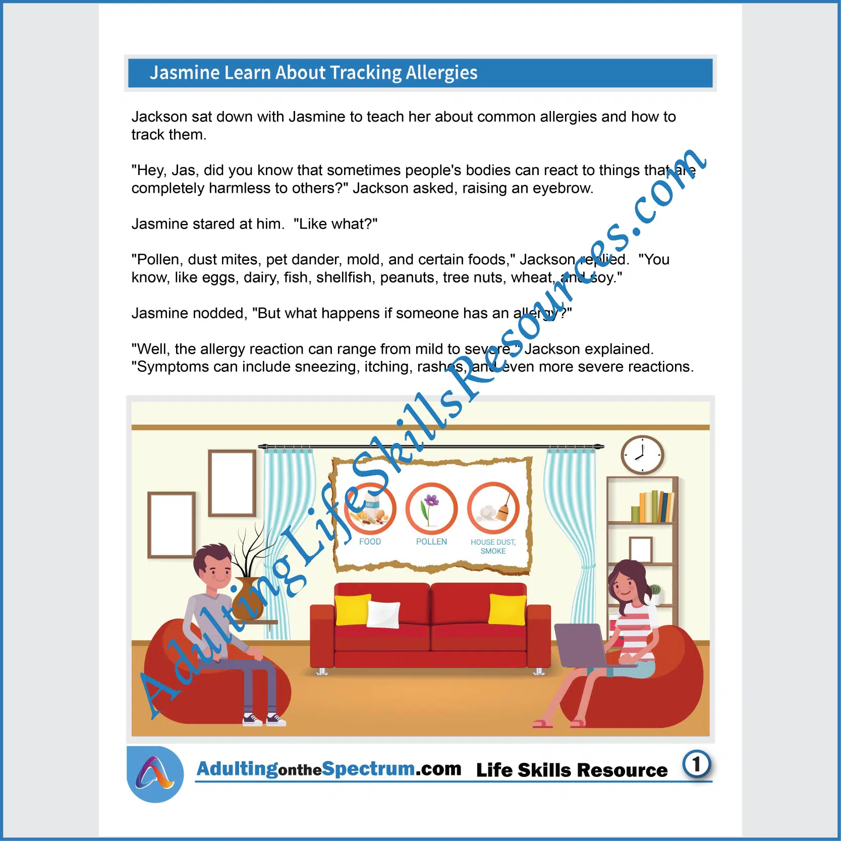 Adulting Life Skills Resources SPED Independent Living Skills handouts for teens and young adults cover How to Track Allergies.