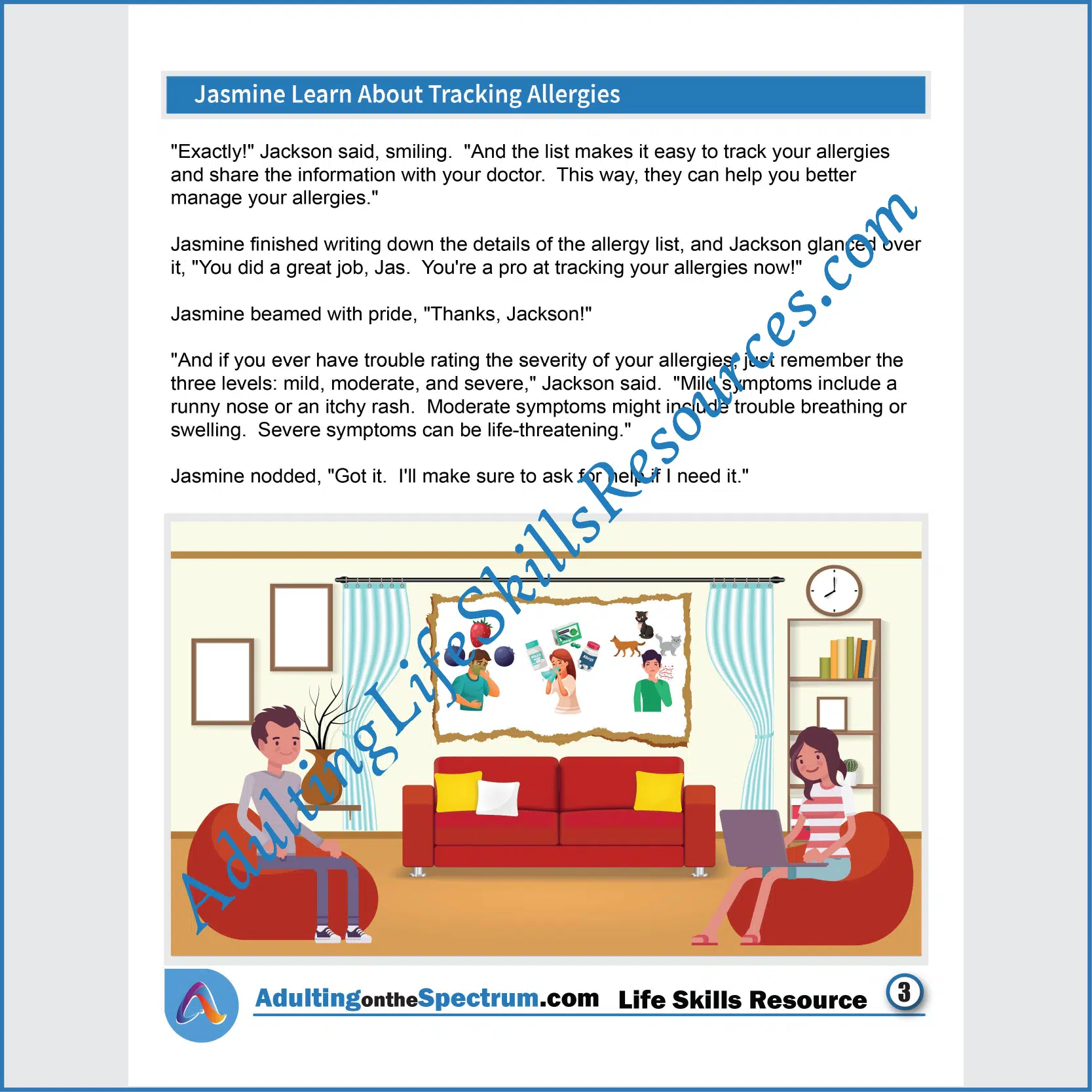 Adulting Life Skills Resources SPED Independent Living Skills Social stories for middle and high school students cover How to Track Allergies.
