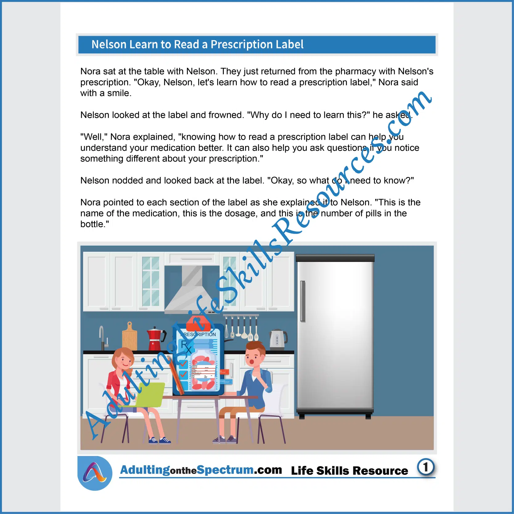 Adulting Life Skills Resources SPED Independent Living Skills handouts for teens and young adults cover How to Read a Prescription Label.