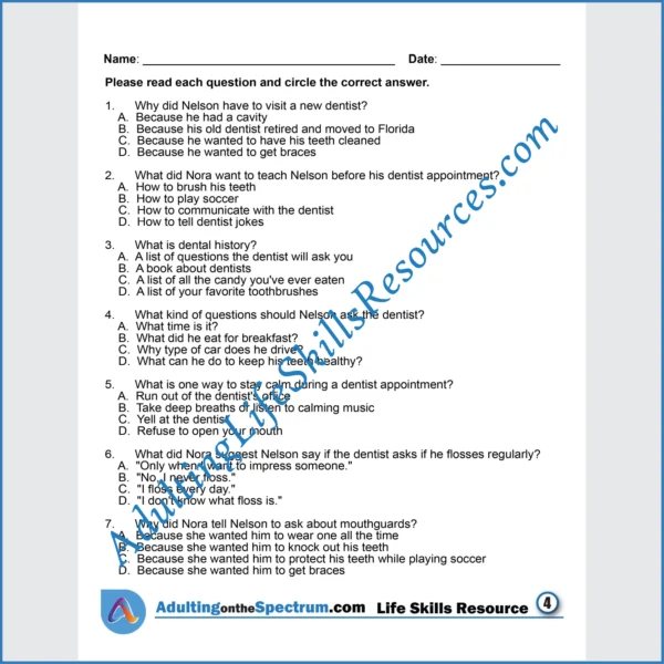 Adulting Life Skills Resources SPED Medical Safety printable for middle and high school students covers How to Prepare for a Visit to the Dentist.