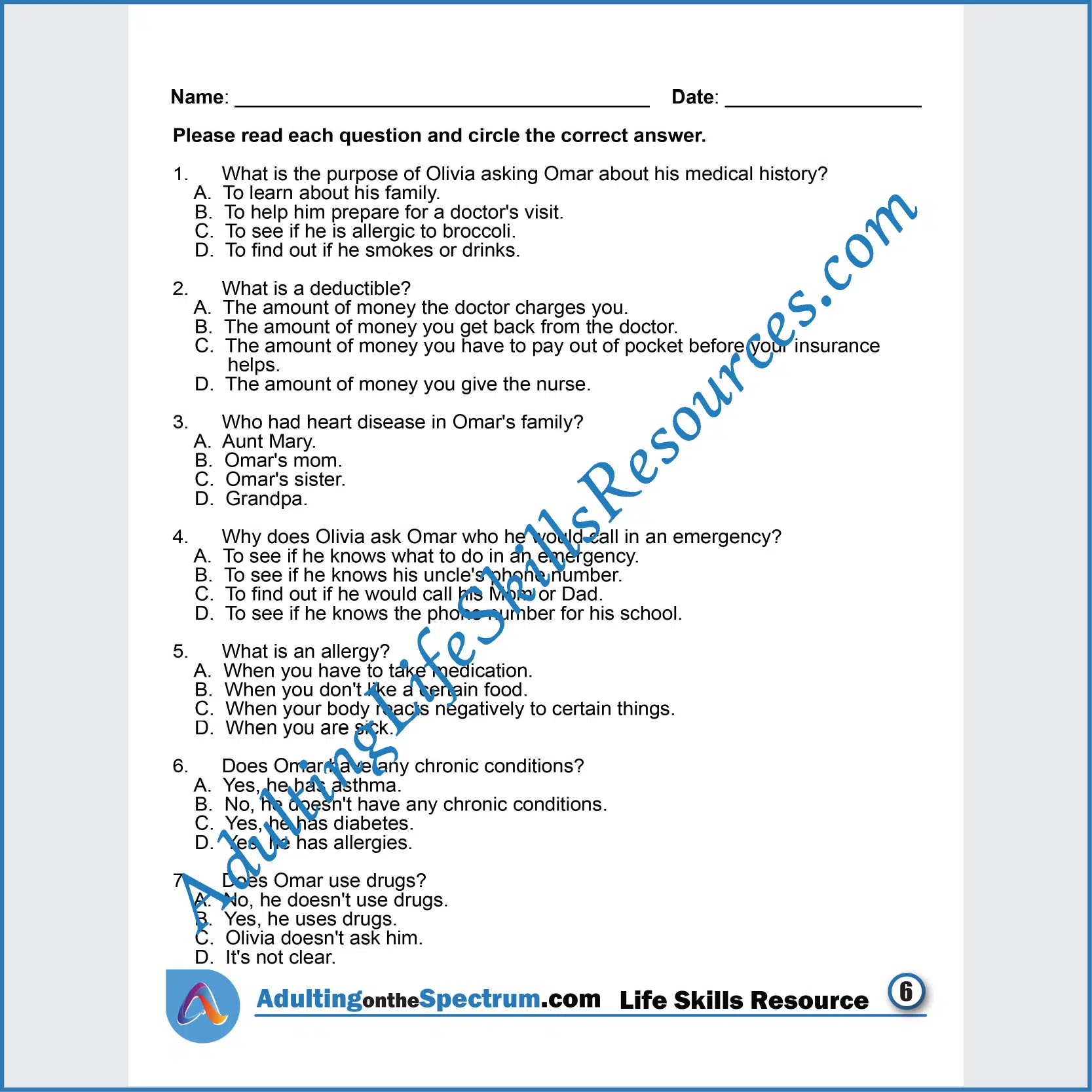 Adulting Life Skills Resources SPED Medical Safety printable for middle and high school students covers How to Prepare for a Visit to the Doctor.