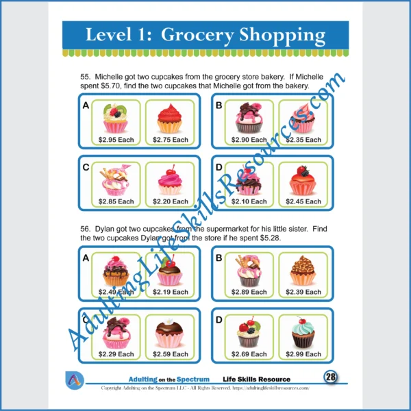 Adulting Life Skills Resources SPED Independent Living Skills handouts for middle and high school students covers how to calculate the cost of groceries.
