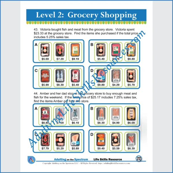 Adulting Life Skills Resources SPED Independent Living Skills activity for middle and high school students covers how to calculate the cost of groceries.