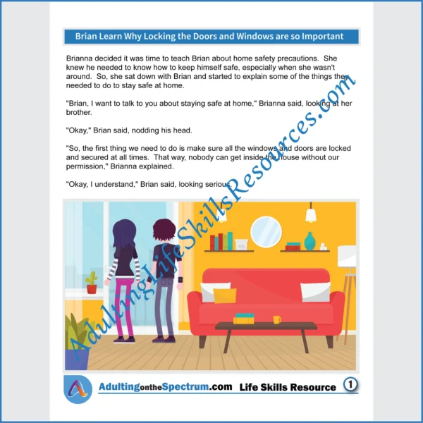 Adulting Life Skills Resources SPED Independent Living Skills handouts for teens and young adults cover Locking the Doors and Windows.