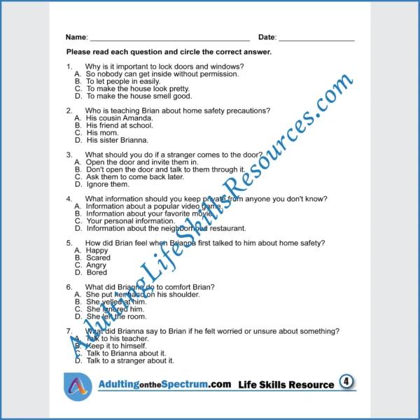 Adulting Life Skills Resources SPED Independent Living Skills printable for middle and high school students covers Locking the Doors and Windows.