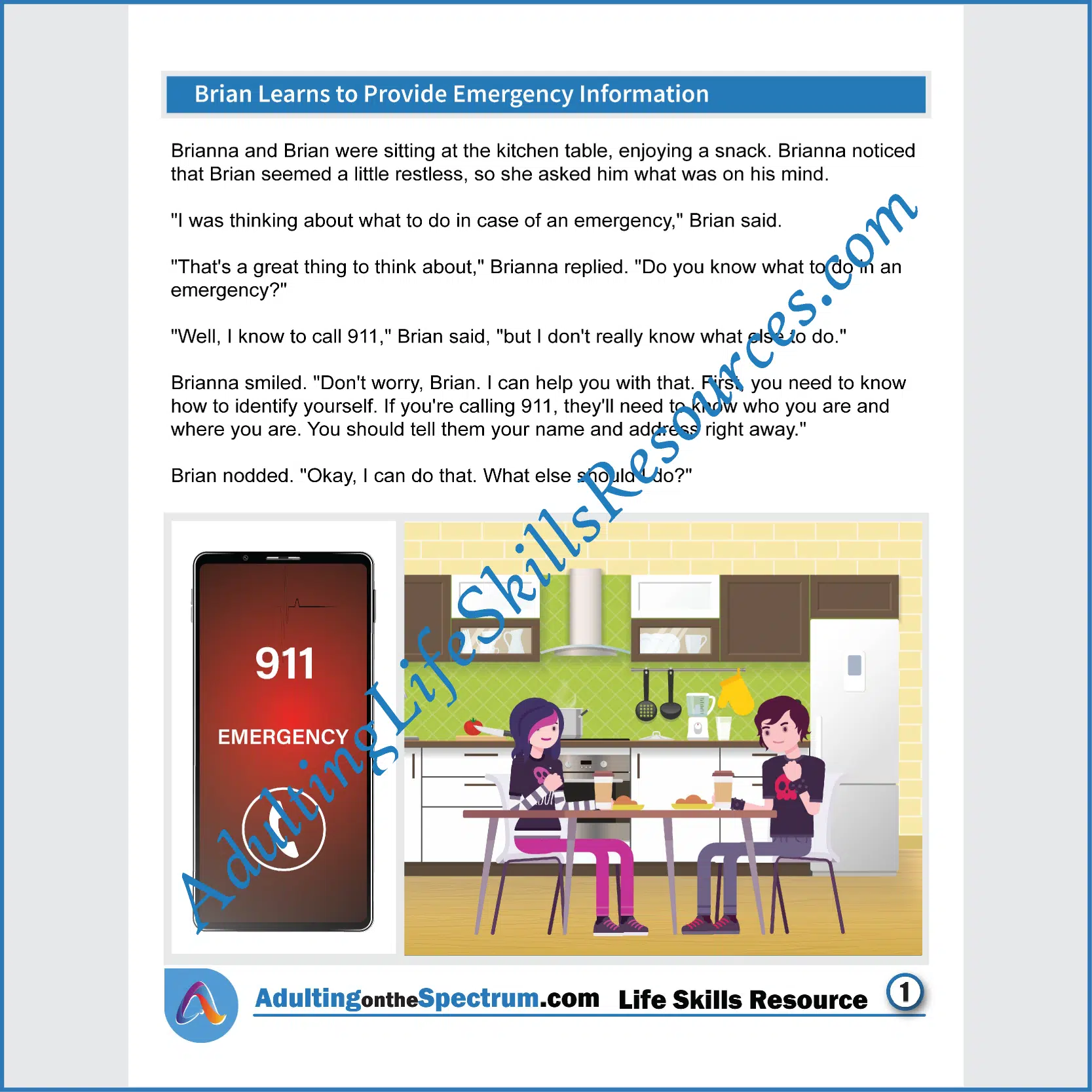Adulting Life Skills Resources SPED Independent Living Skills handouts for teens and young adults cover How to Provide Emergency Information.