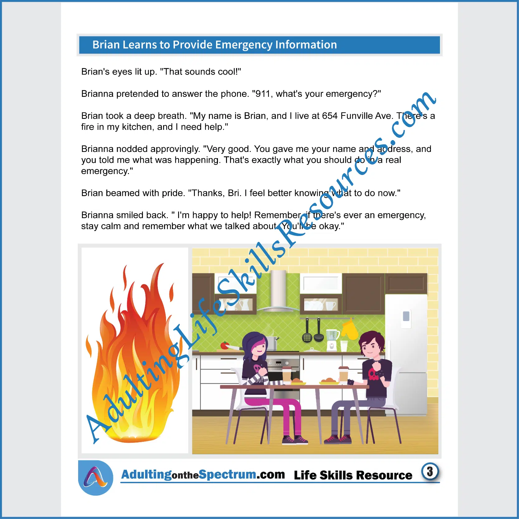 Adulting Life Skills Resources SPED Independent Living Skills Social stories for middle and high school students cover How to Provide Emergency Information.