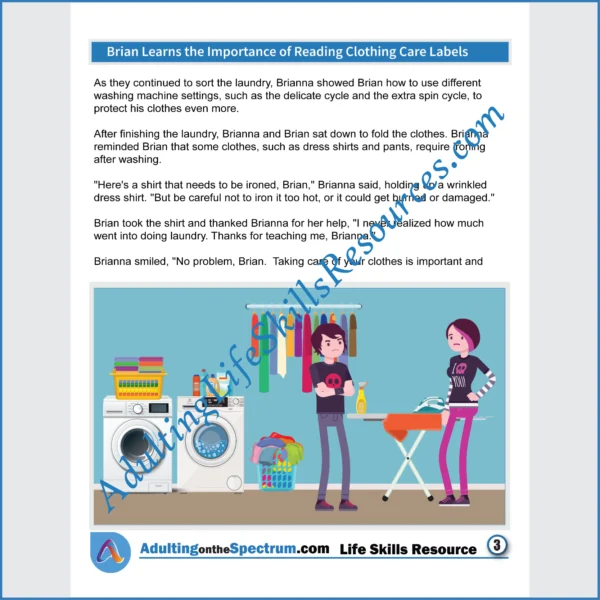 Adulting Life Skills Resources SPED Independent Living Skills social stories for middle and high school students cover the Importance of Reading Clothing Care Labels.