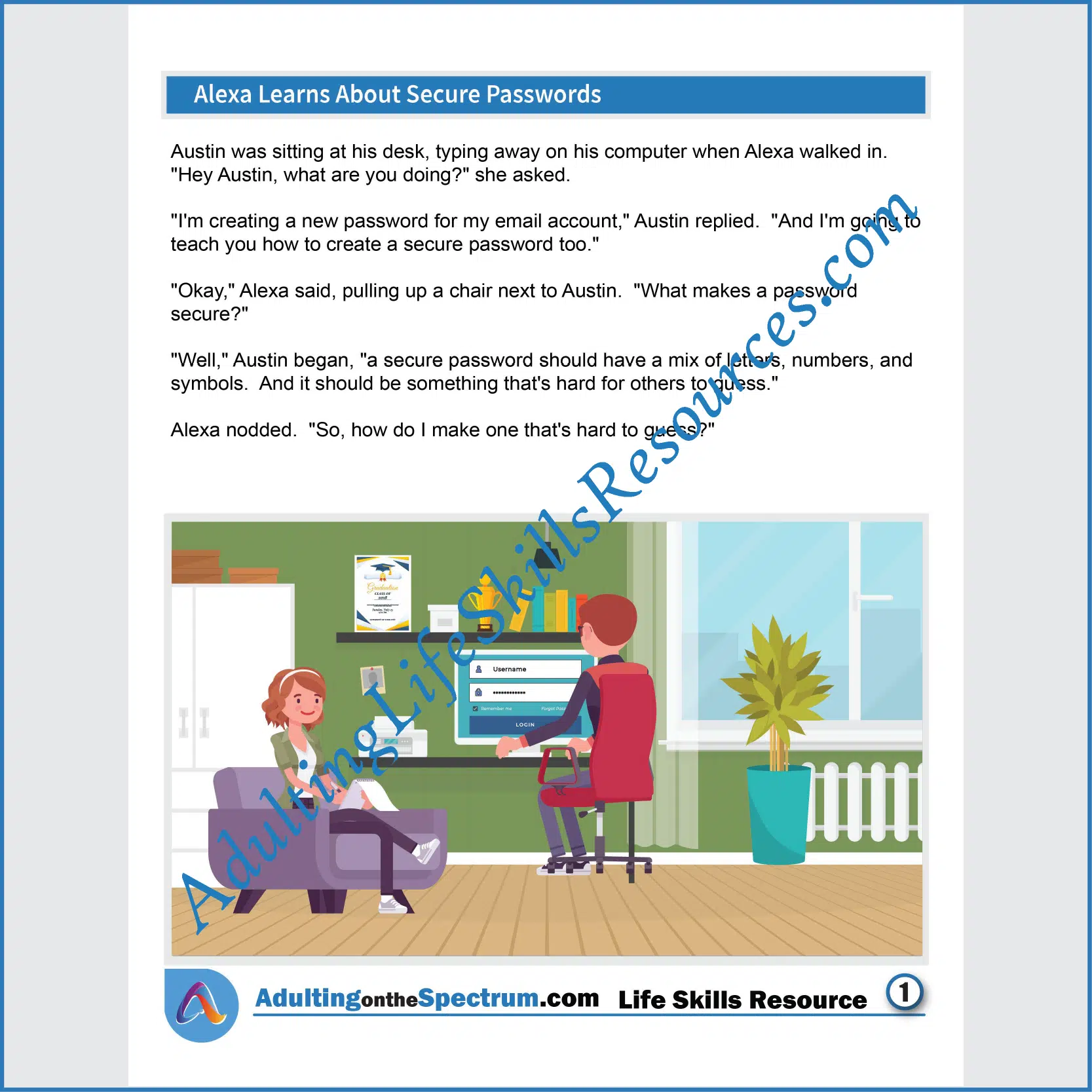 Adulting Life Skills Resources SPED Independent Living Skills handouts for teens and young adults cover the Importance of Secure Passwords.