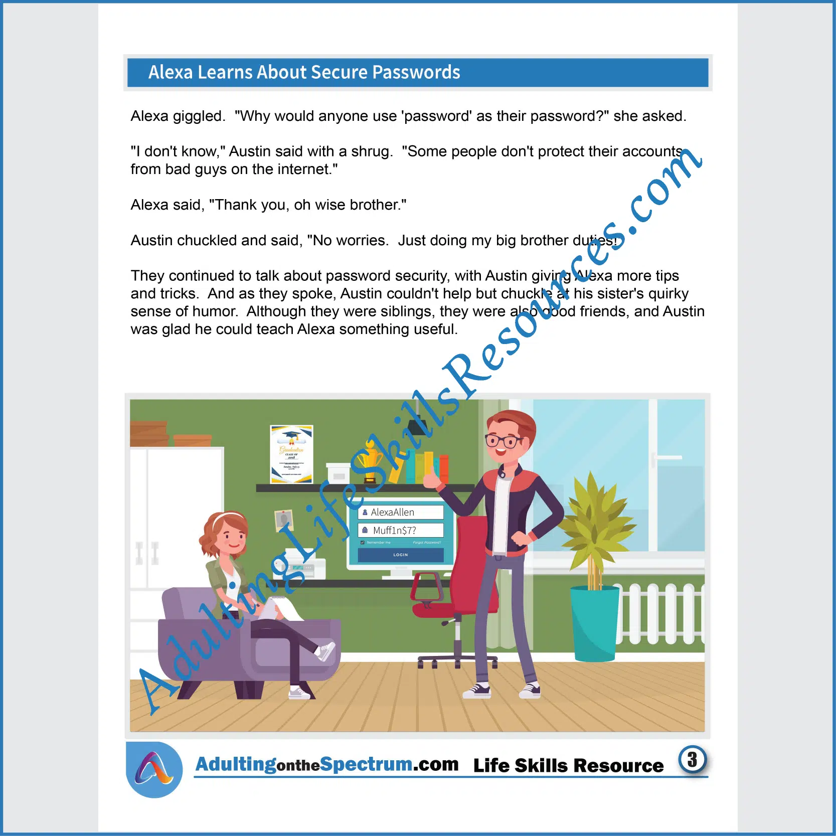 Adulting Life Skills Resources SPED Independent Living Skills social stories for middle and high school students cover the Importance of Secure Passwords.
