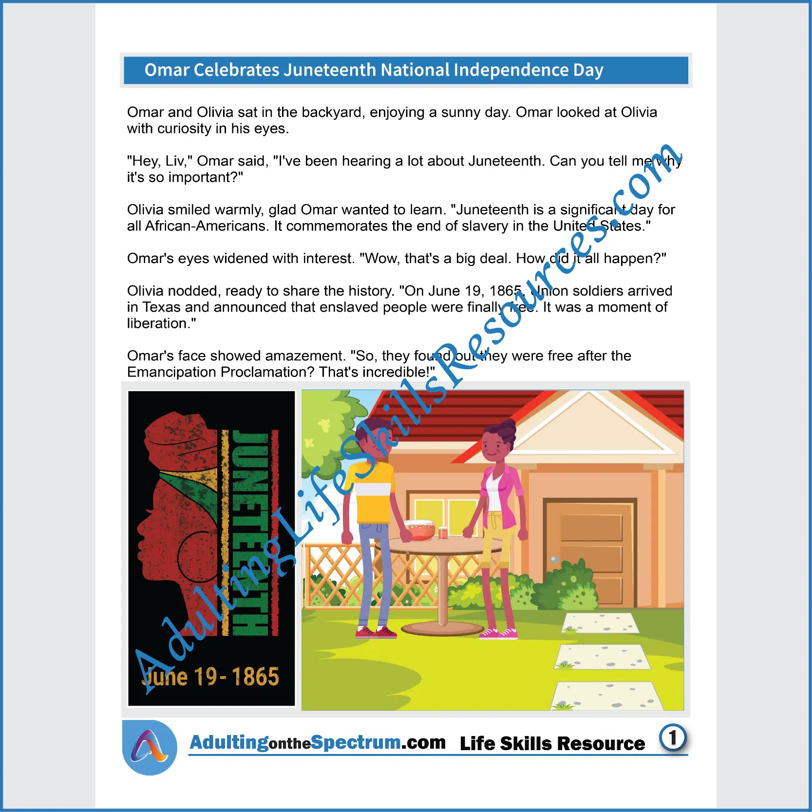 Adulting Life Skills Resources SPED Seasonal Social Skills handouts for teens and young adults cover celebrating Juneteenth.