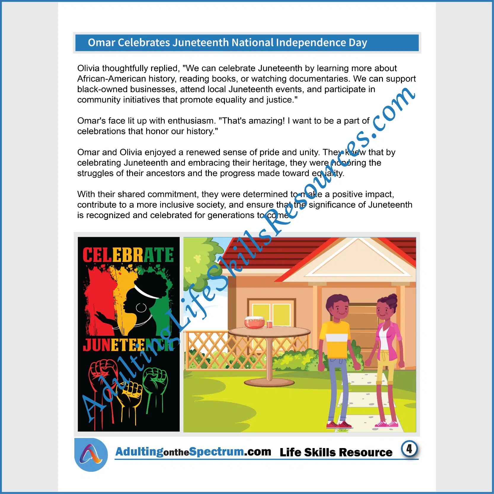 Adulting Life Skills Resources SPED's Seasonal Social Skills stories for middle and high school students cover celebrating Juneteenth.