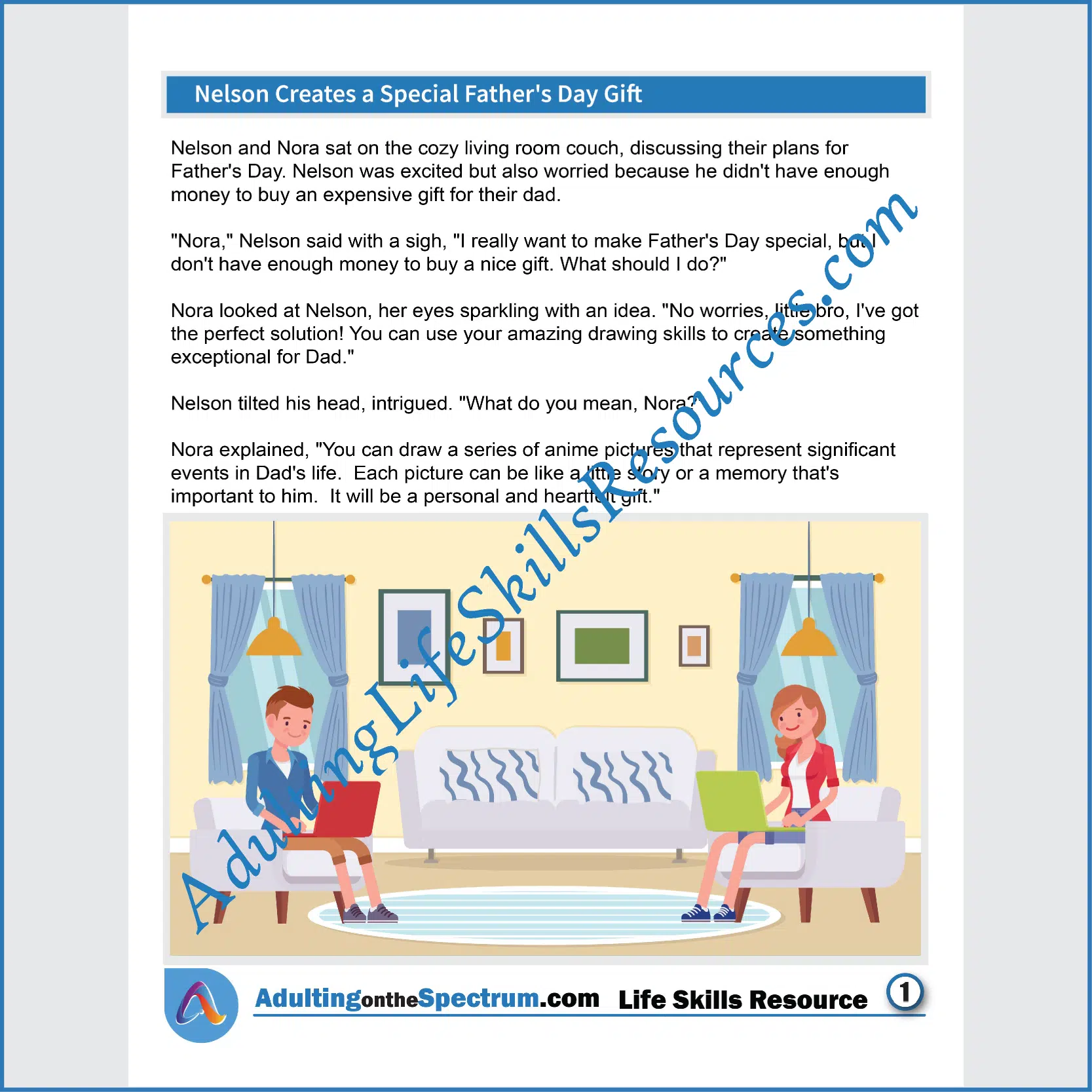Adulting Life Skills Resources SPED Seasonal Social Skills handouts for teens and young adults cover celebrating Father's Day.