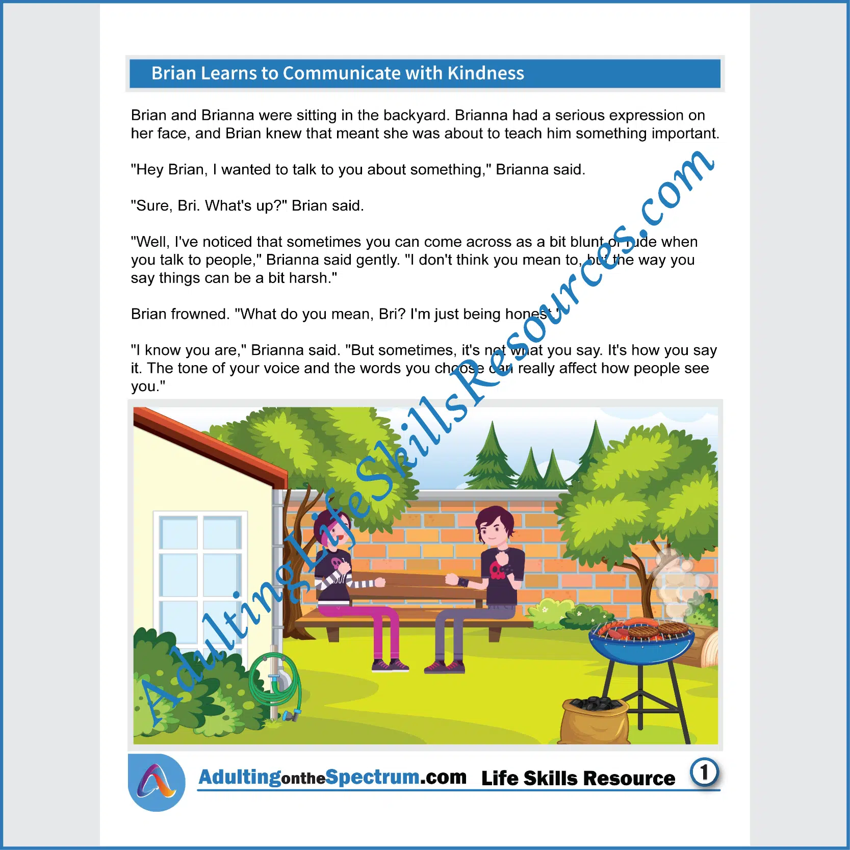 Adulting Life Skills Resources SPED Independent Living Skills Social stories for teens and young adults cover How to Speak with Kindness.