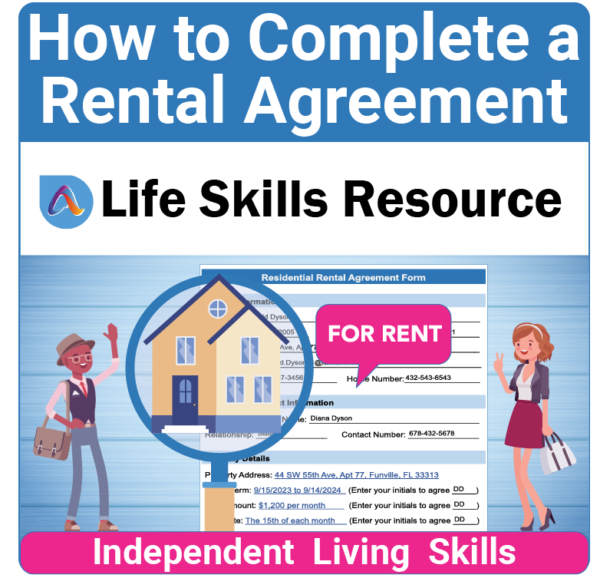 Adulting Life Skills Resources Independent Living Skills Special Education activity for high school students covering How to Complete A Rental Agreement.